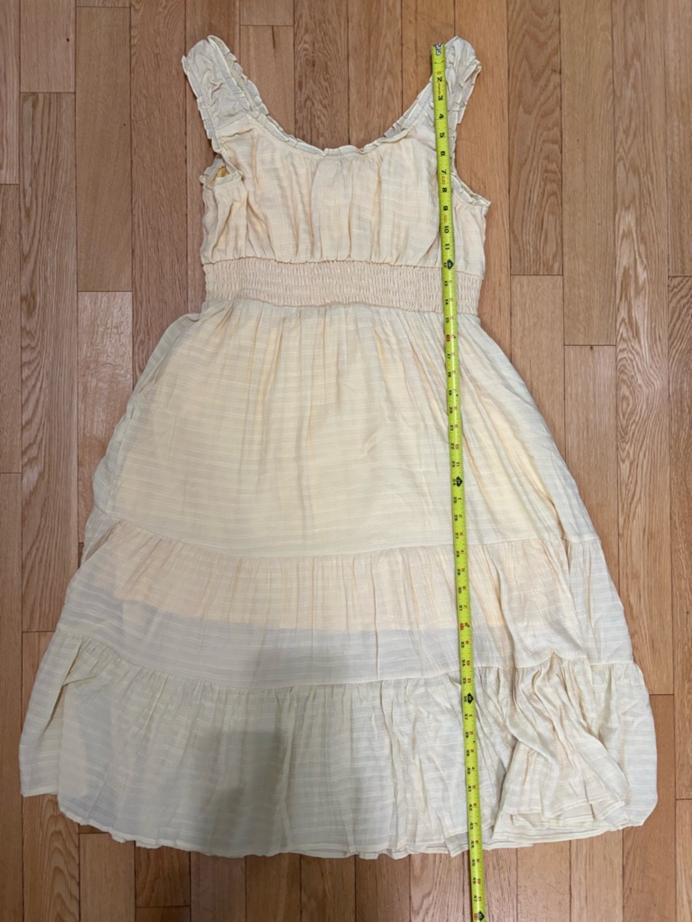 Butter Yellow Smocked Tiered Midi Dress Ruffle Boho Prairie Size L - Picture 5 of 6